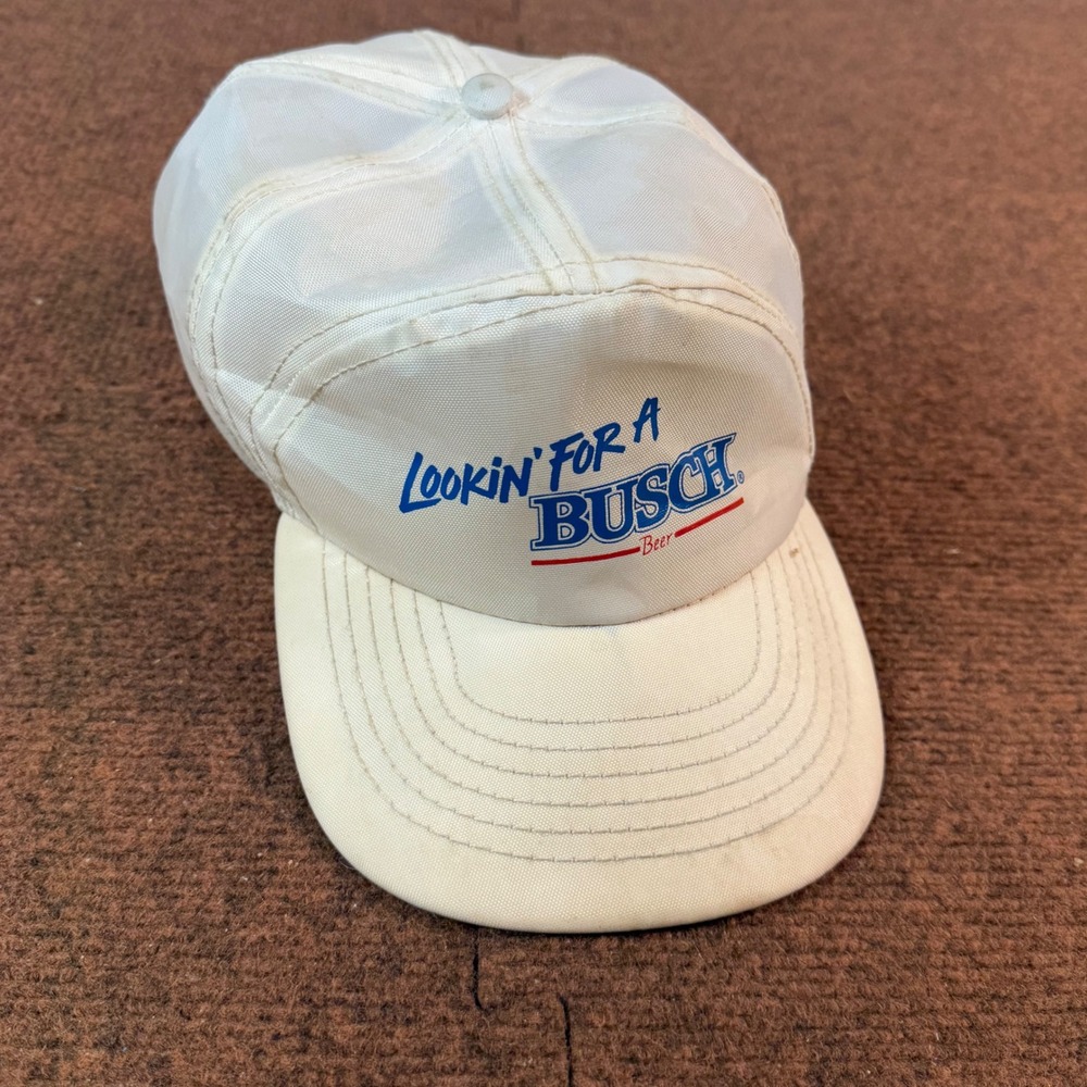 Vintage Busch Beer Trucker Hat Mens White Lookin For A Busch Snapback USA Made